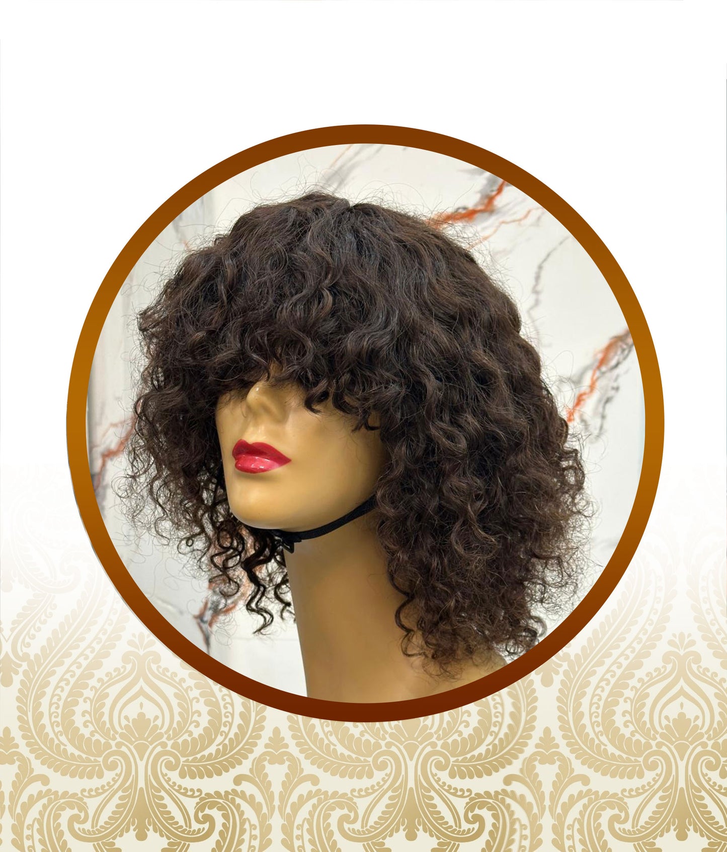 Double Drawn Chocolate Brown Glueless Curly Fringe Unit