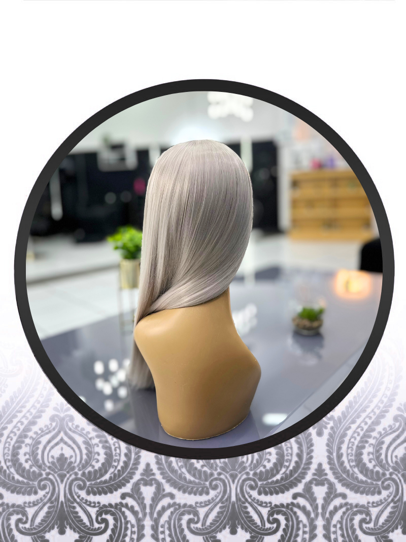 24" 100% HB Silver White Glueless Lace Frontal