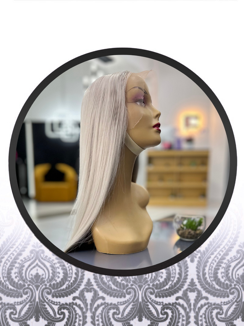 24" 100% HB Silver White Glueless Lace Frontal