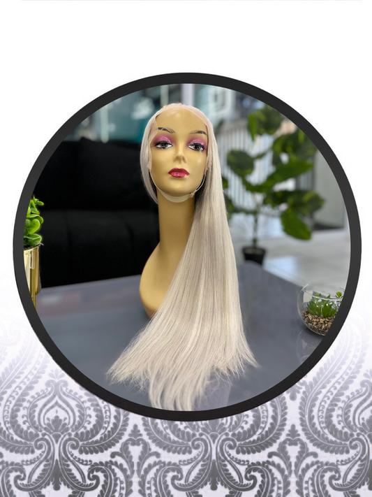 24" 100% HB Silver White Glueless Lace Frontal