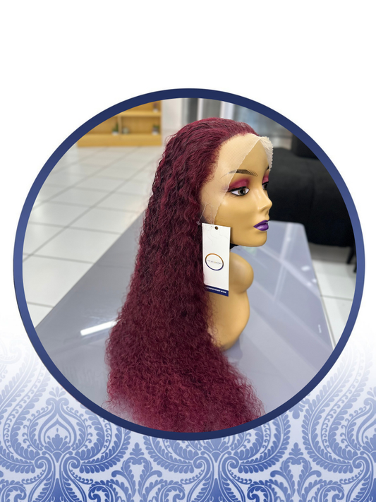 30 Inch Wine Red Lace Frontal Waterwave Wig