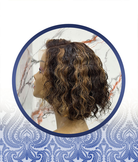 10" highlighted waterwave Glueless lace frontal wig