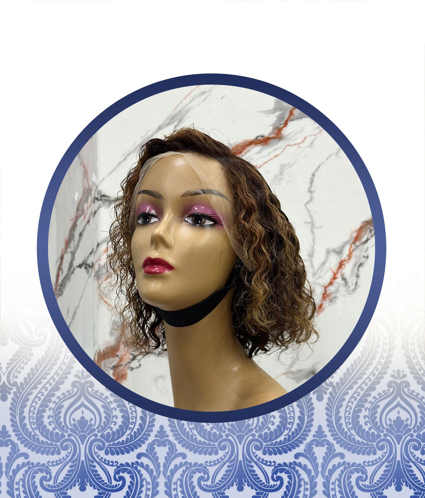 10" highlighted waterwave Glueless lace frontal wig